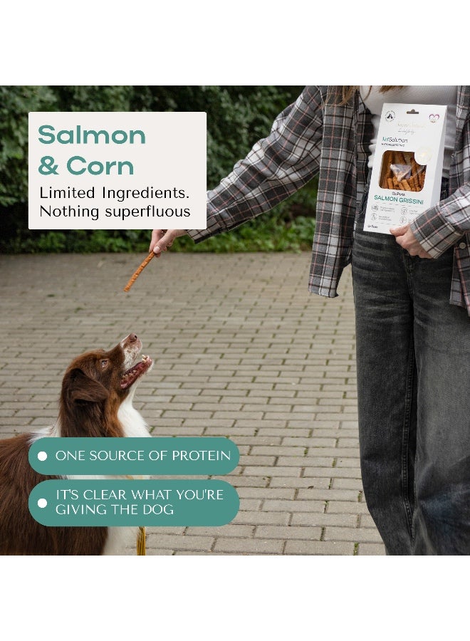 O2Pets Dog and Puppy Salmon Grissini Healthy Treats – 90% Salmon Hypoallergenic Fish Sticks – Skin Barrier Support for Sensitive Skin, Comforting Dryness & Shiny Coat, Gluten-Free Dog Snack 140g - Image 2